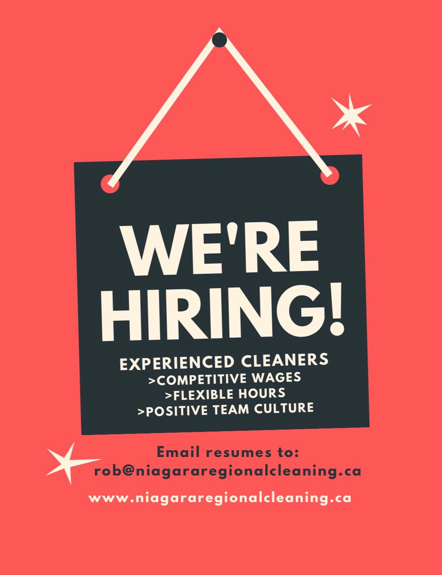 Our team is expanding 🧼✨
We’re looking for experienced cleaners who care about their work and want to be part of something professional, positive, and growing.
At Niagara Regional Cleaning, we value our cleaners — because they are the reason we succeed.
📍 Niagara Region
📞 289-700-2162
📩 Send us a DM to apply
Know someone amazing? Tag them below 💬
#NiagaraRegion #HiringNow #CleaningCareers #JoinOurTeam